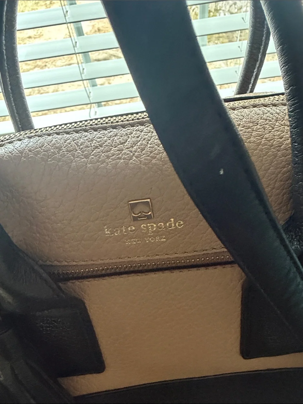 kate spade Taupe and Black Pebbled Leather Satchel